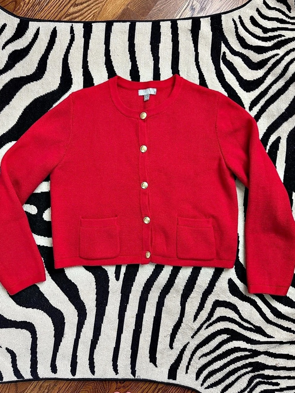 J.Crew Emilie Patch-Pocket Sweater Lady Jacket Cotton Red Medium